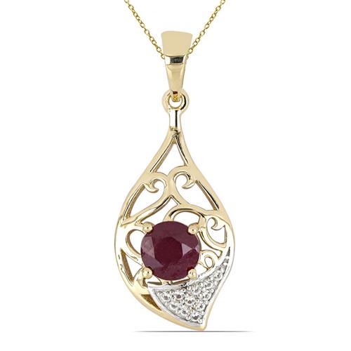 1.02 CT GLASS FILLED RUBY GOLD PLATED STERLING SILVER PENDANTS #VP032033